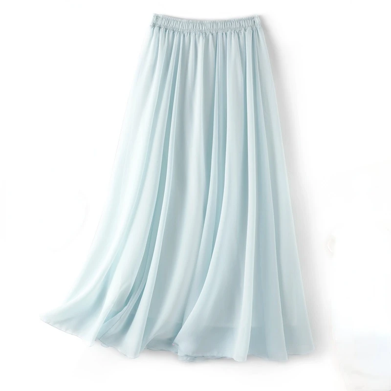 Fashion Women Long Chiffon Skirt Summer Spring A-Line High Elastic Waisted Bohemian Skirt Beach Ankle Length Femme Faldas Mujer