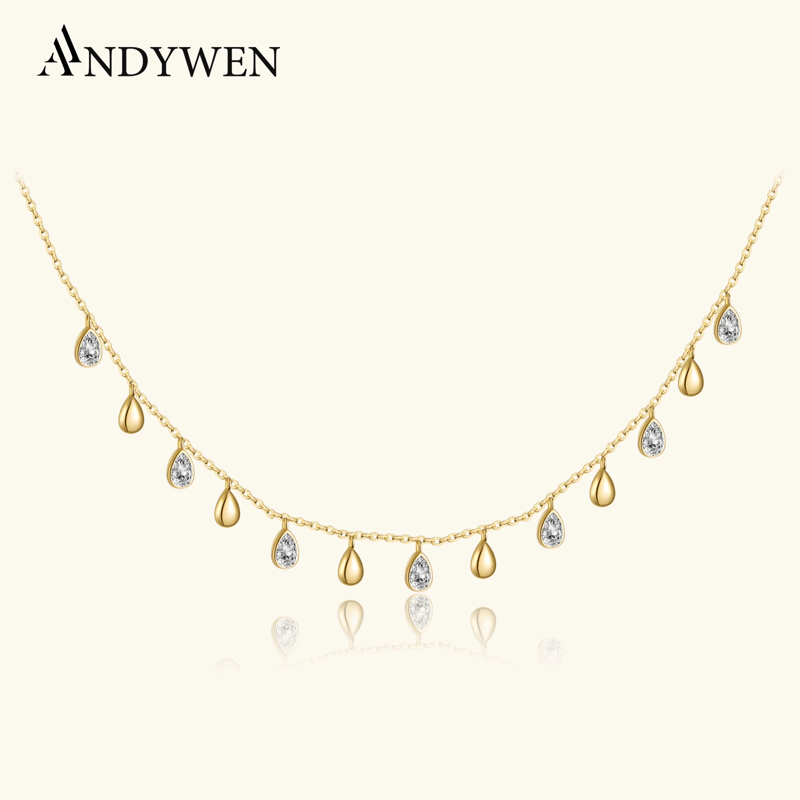 

ANDYWEN 925 пробы Серебряный Золотой овальный Цирконий очаровательный чокер 40 см длинная цепочка ожерелье 2021 Роскошные Кристаллы для вечевечерние рок панк Драгоценности