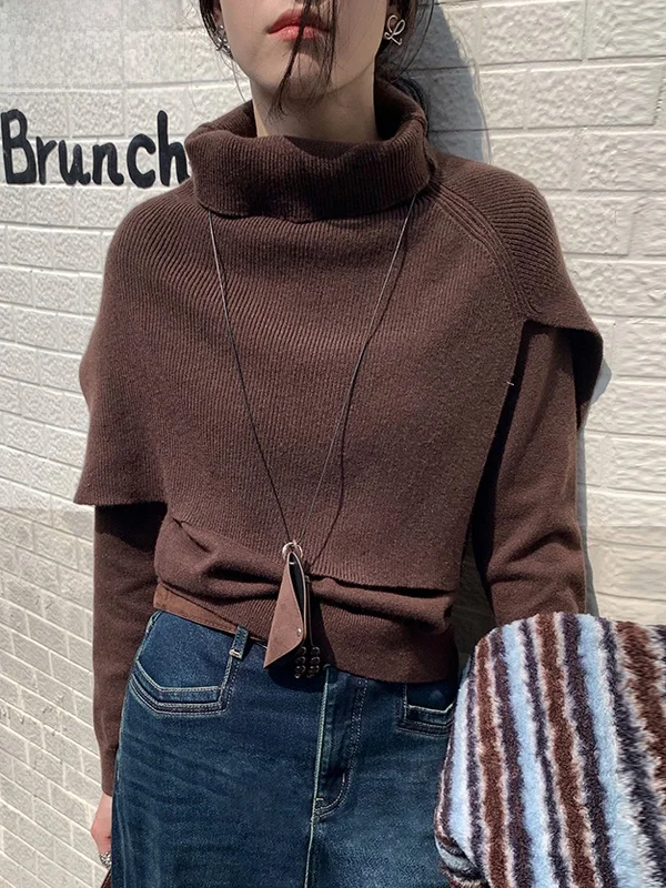 

Boran High Ne Woolen Long Sve Top in Maany Brown Soft Polyester Nylon Cotton Wool Silk Blend Vintage Sle Women's Kn...