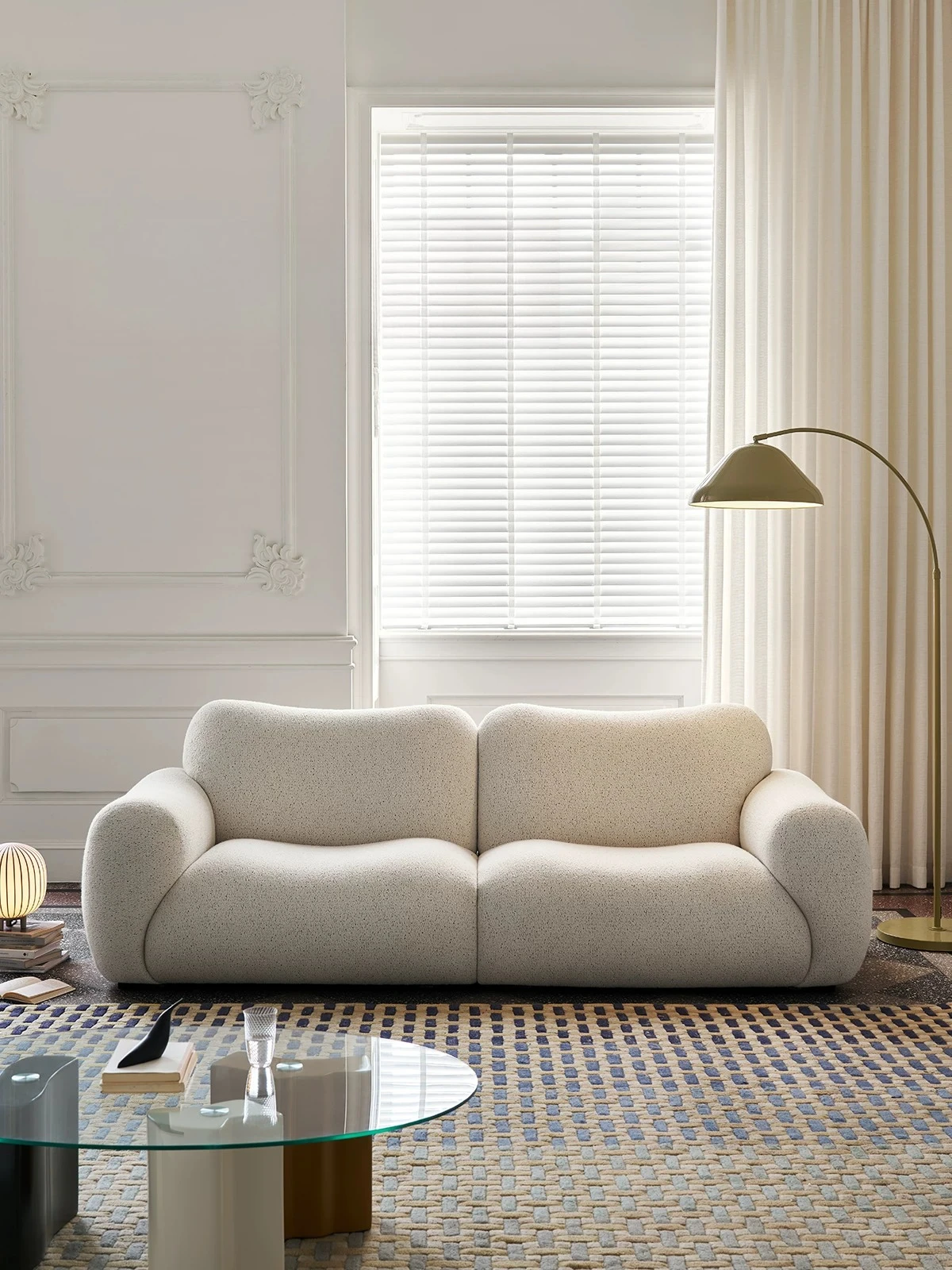 Bubble island sofa, light French retro cream living room straight row modern simple fabric sofa