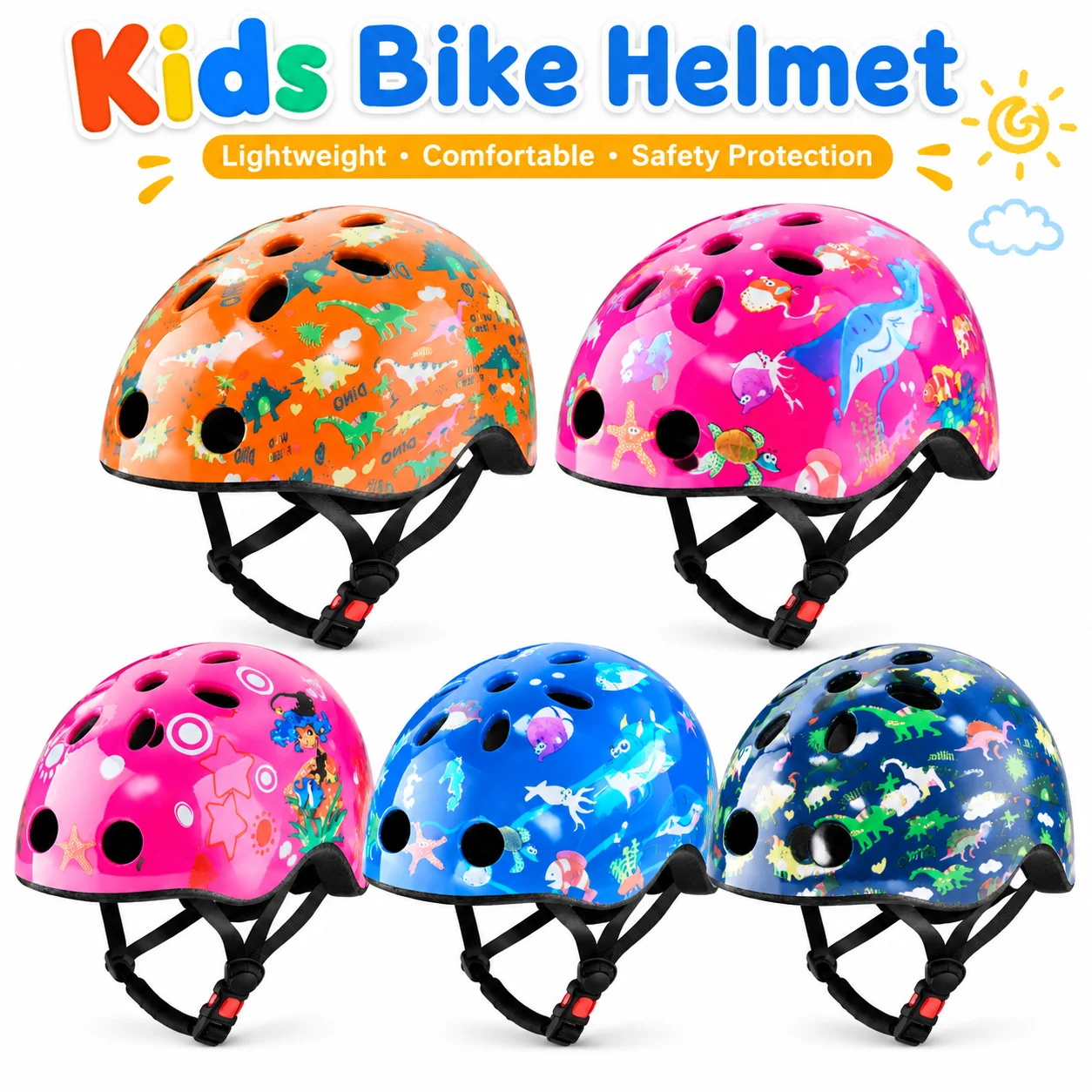 Kids Bike Helmet Children Cycling Helmet Lightweight EPS Impact Protection Safety Helmet Adjustable Size for Bicycle Skateboard