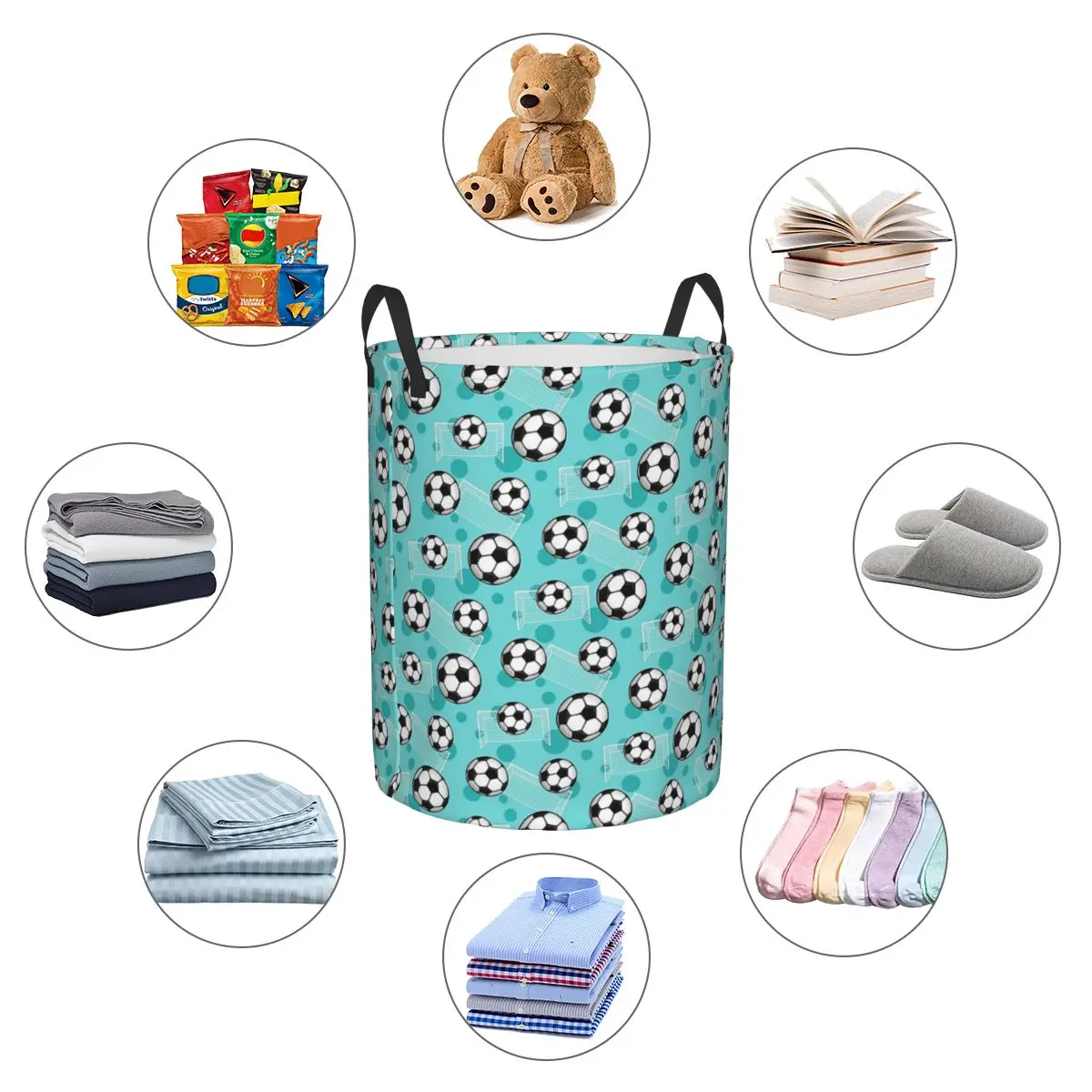 Soccer Ball And Goal Teal  - Teal Soccer Dirty Laundry Baskets Foldable Large Waterproof Clothes Toys Sundries Storage Basket