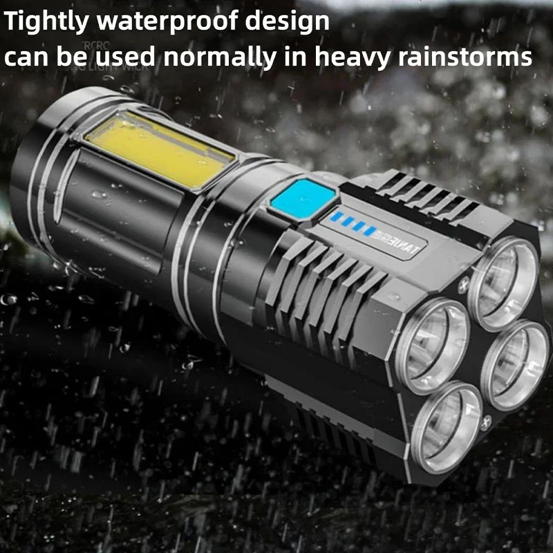 High Power LED Flashlights Camping Torch With 4 Lamp Beads And COB Side Light Rechargeable Portable Hand Lantern 4 Lighting Mode