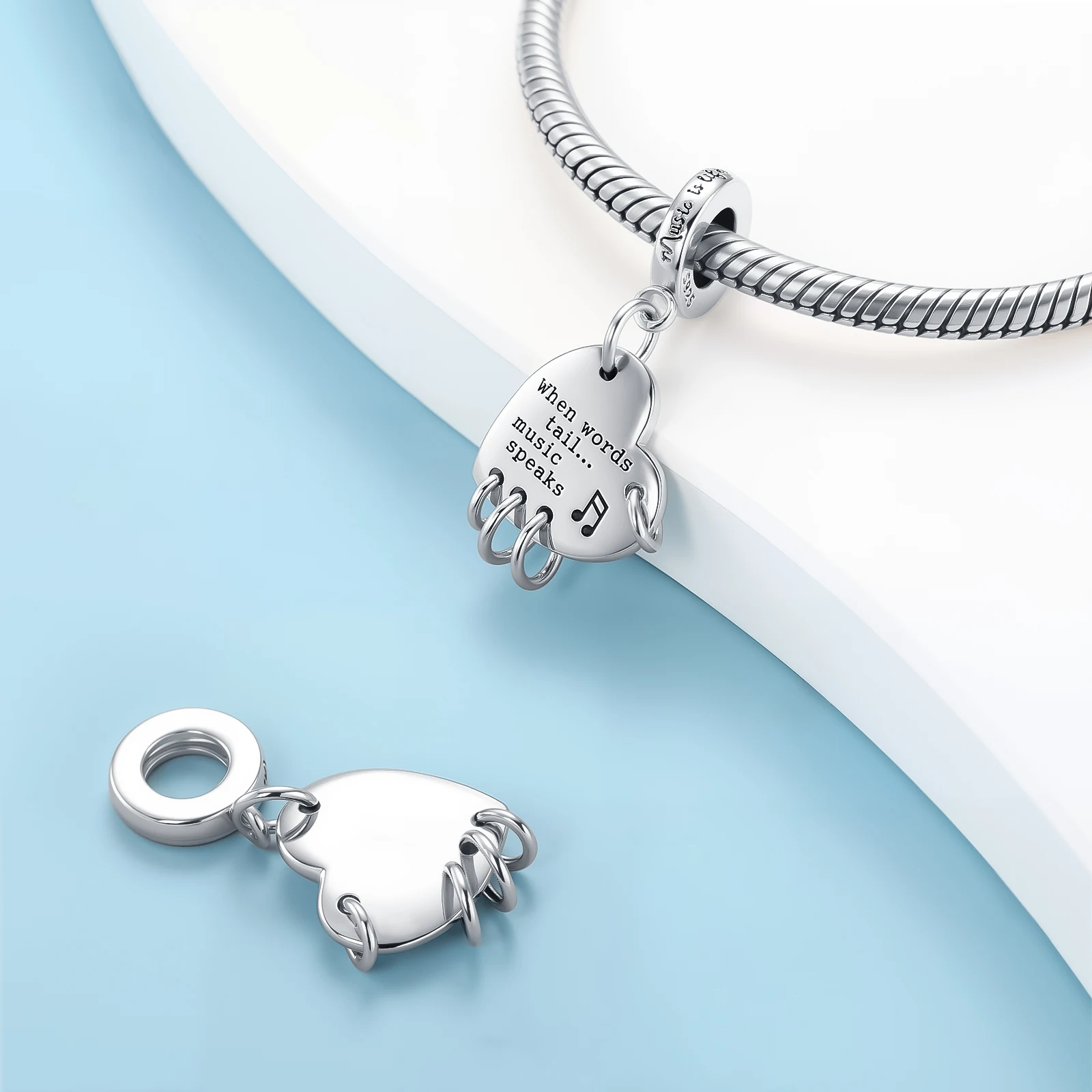 925 Sterling Silver Charm When Words Fail... Music Speaks Pendant for Women Fit Original Bracelet Necklace DIY Accessories