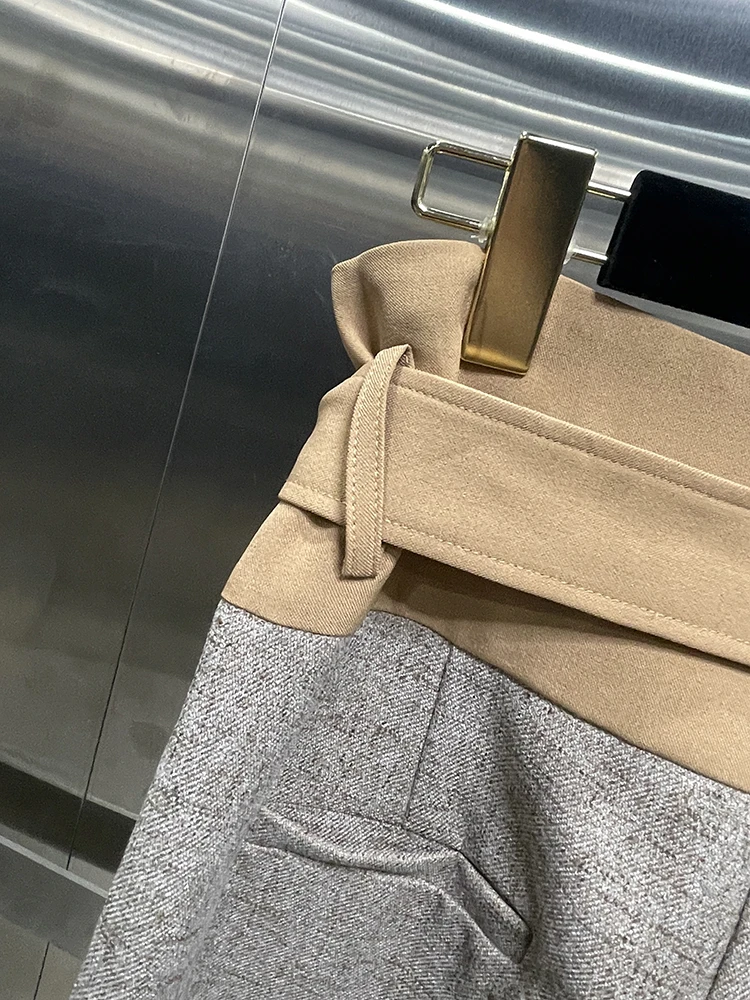 Color block Patchwork Gürtel lässig lose Hosen für Frauen hohe Taille gespleißte Taschen Temperament weites Bein Hosen weiblich neu