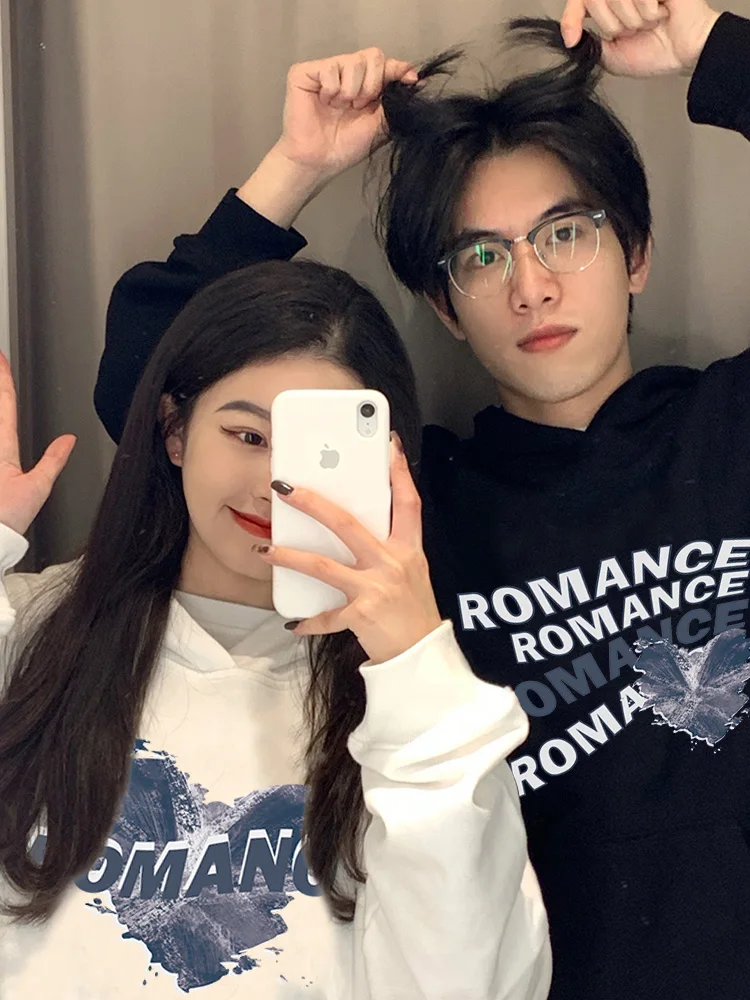 

Tie-dye Love heart Printing Couple Sweatshirts Autumn and Winter 2024 New American Retro Style Hoodies