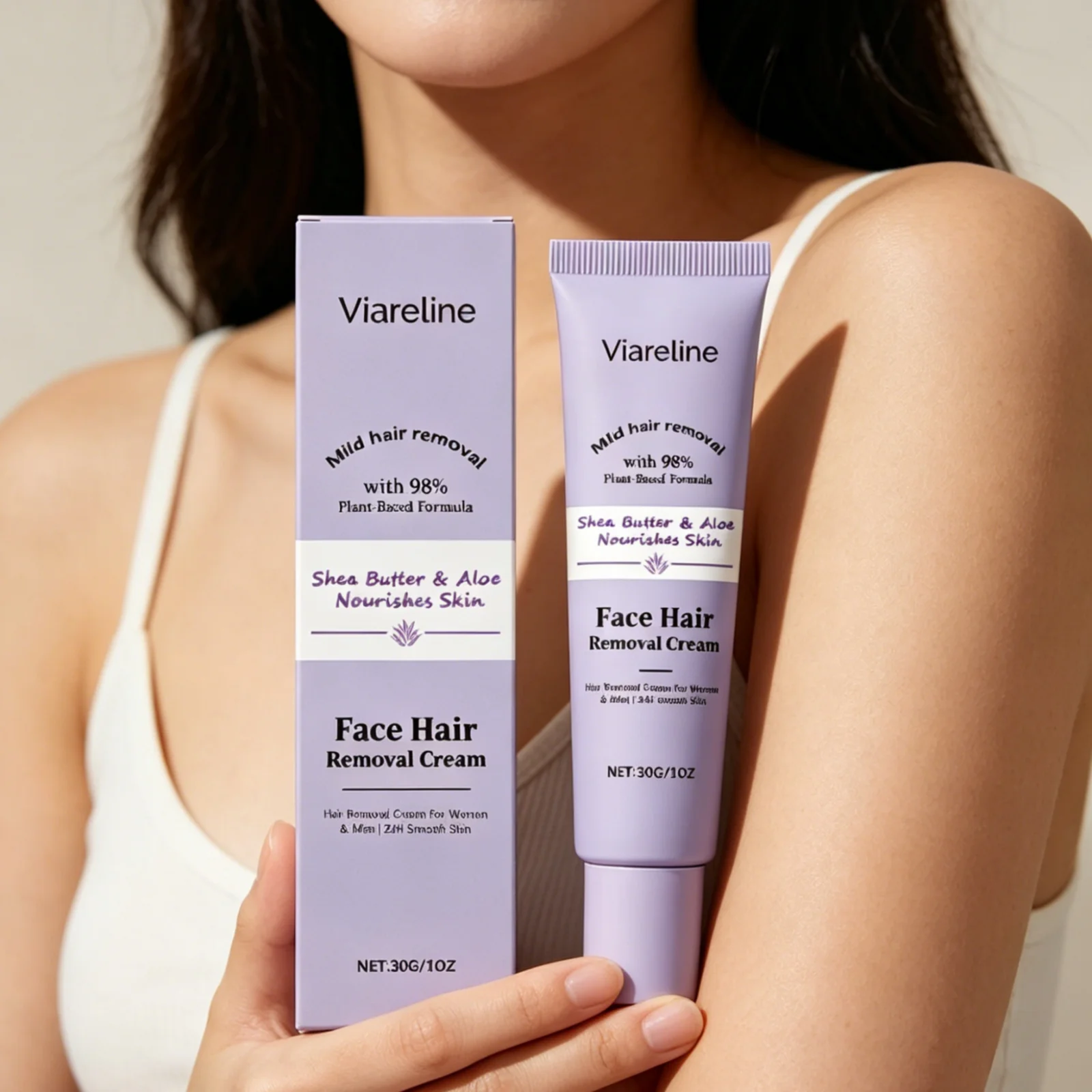 Viareline Face Hair Removal Cream Nourish Prevent Skin Dryness Painless Hair Removal Quick Effect Gentle Facial Depilatory Cream