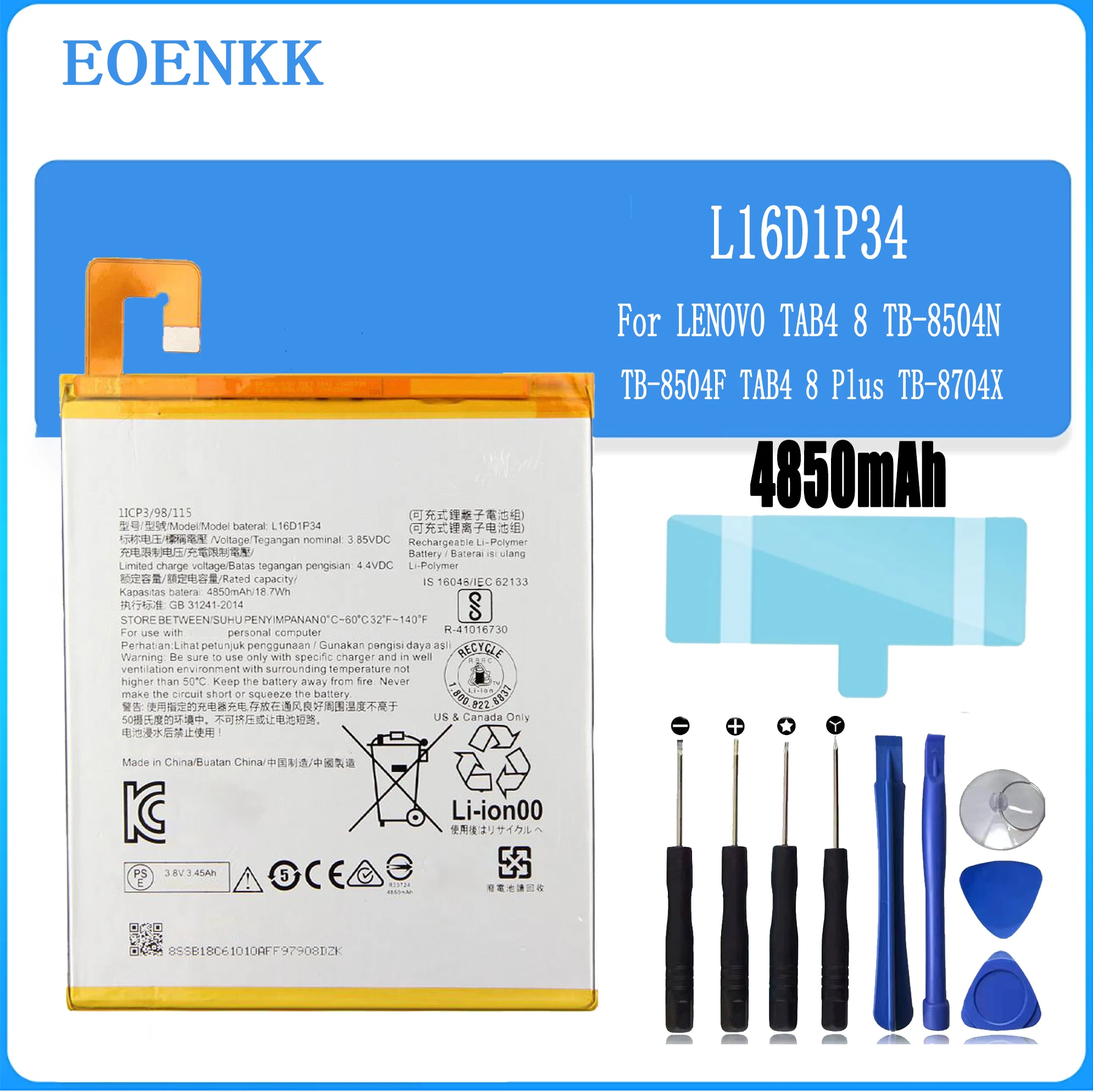 

Original Capacity L16D1P34 Battery For Lenovo TAB E10 10.1 X104F TAB4 8.0 TB-8504N TABLE TB-8504X TB-8504F TAB4 8 plus Batteries