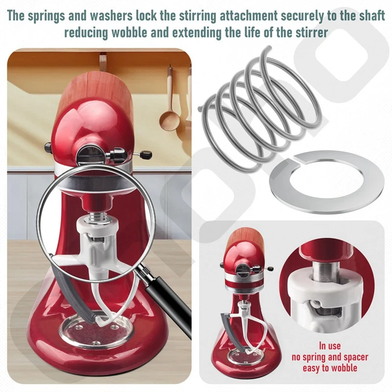 4 PCS Spring And Washer Silver Quick Install Accessorie For Kitchenaid Mixer 3.5 Quarts To 7 Quarts Protect And Extend The Life