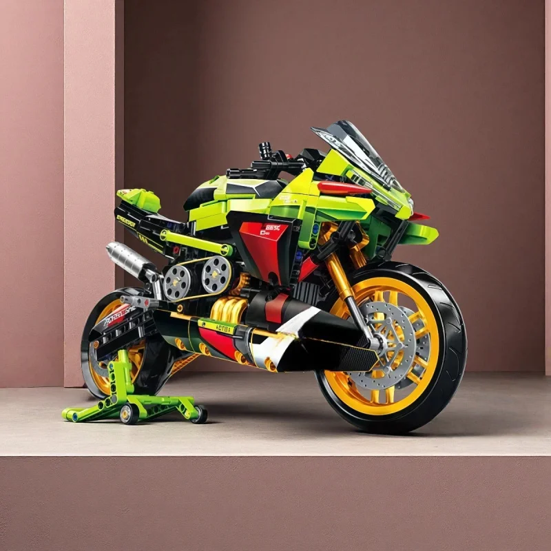 Green Motorcycle Building Blocks Set, Construction Toys, High Difficulty Technic Model, Home Decoration & Gift