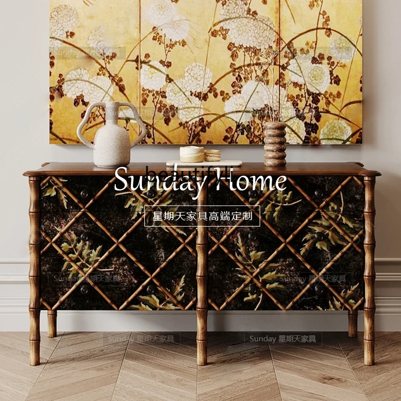 

French bamboo hand-painted chest cabinet living room creative locker with drawers