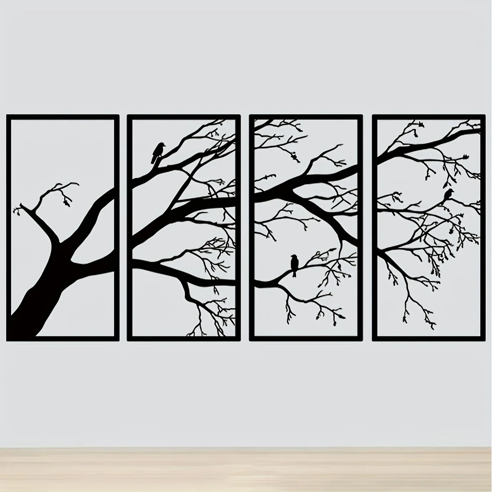 HELLOYOUNG 4 Pcs Stunning Tree of Life Metal Wall Hanging Art - Black Branch Wall Decor for Indoor/Outdoor Decor Perfect Housewa