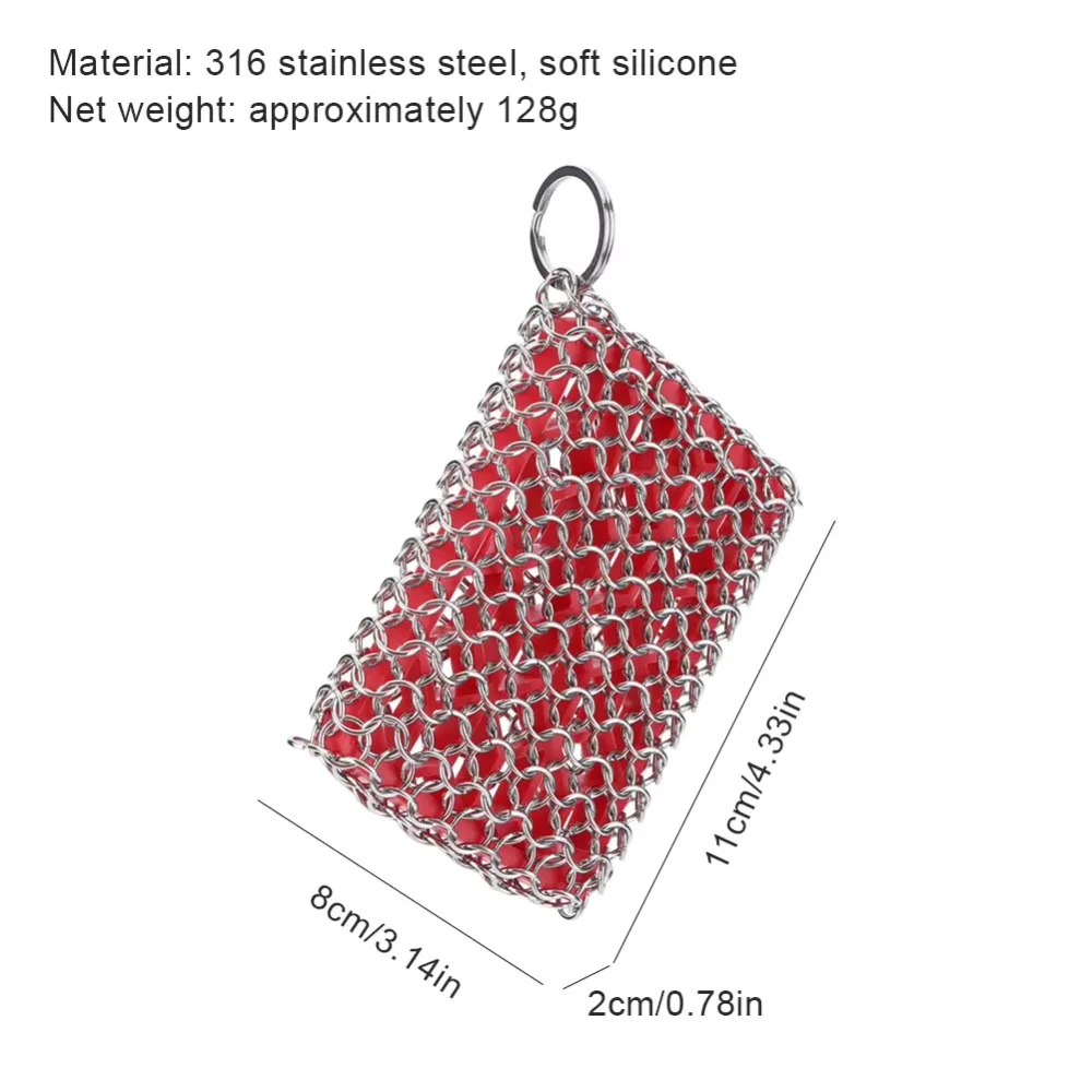 1PC Stainless Steel Chainmail Scrubber - Rust-Free Metal Sponge for Skillets & Cookware