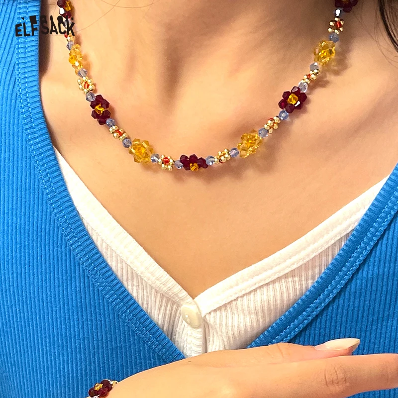 

Elfsack 2025, осенние новые поступления, элегантное винтажное ожерелье из стеклянных бусин с цветком, изящное колье