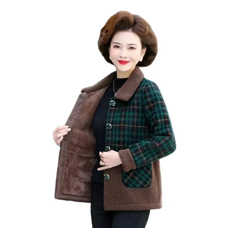 

Middle-Aged Mother Autumn And Winter Add Velvet Padded Coat Middle-Aged And Elderly Women's Fashion Casual Winter Warm Coat Top