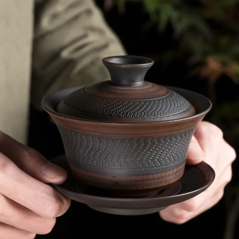 Jianshui Purple Pottery Gaiwan Ceramic Handmade Household Kung Fu Tea Set  Bowl  Cup Maker  Ceremony