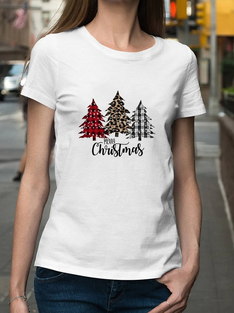 New Year Merry Christmas Clothing Style Winter Women Tshirt Printed Tops O-Neck Female Top Graphic Clothes Shirt T Tee Kawaii T