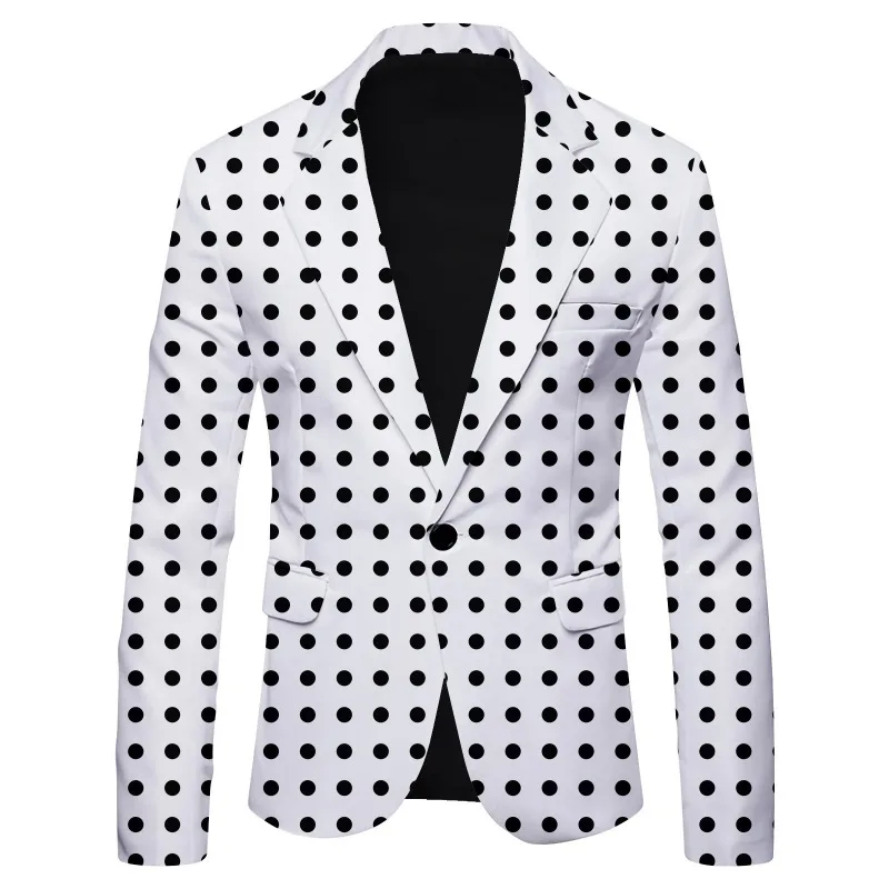 

KIDWHXR Men Blazer Fashion Polka Dots Printed Long Sleeve Male Suit Coat British Style Slim Comfortable Man Casual Outerwear