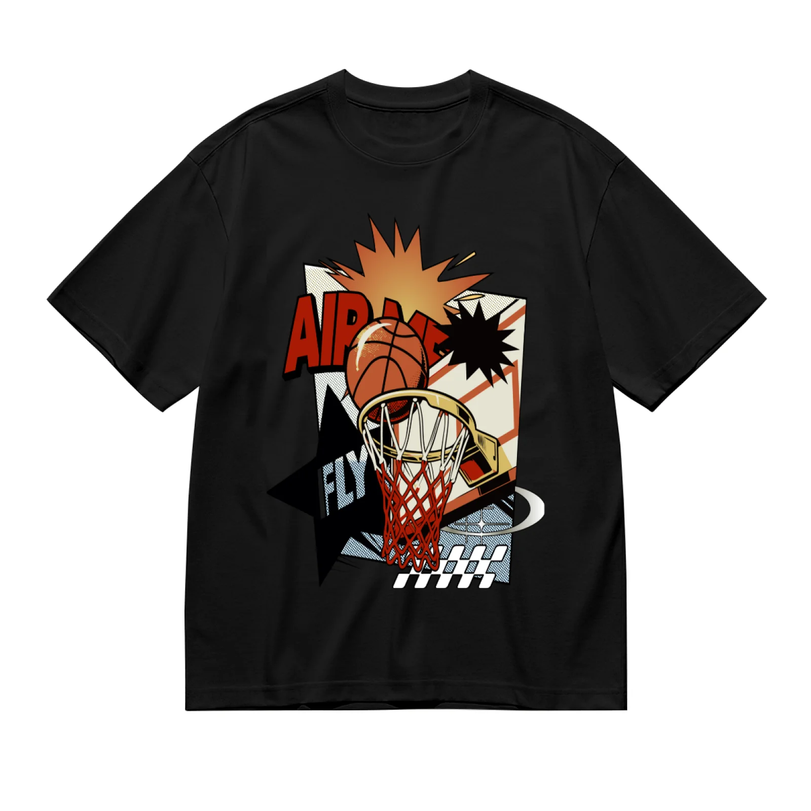 Vintage Basketball Slam Dunk Print T-Shirt Oversized Cotton Short Sleeve Streetwear Unisex Hip Hop Tee
