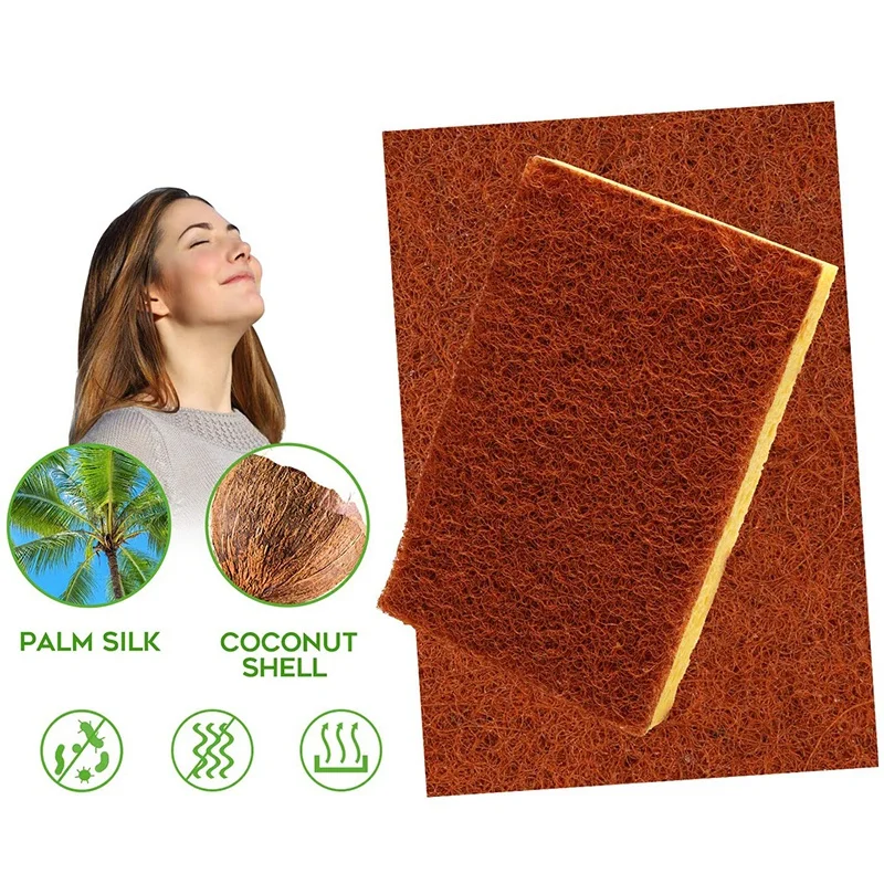 AS63-Natural Plant Based Scrub Sponge 8 Pack,Palm Fiber Scrubber Sponge With Non Scratch Biodegradable Compostable Sponges