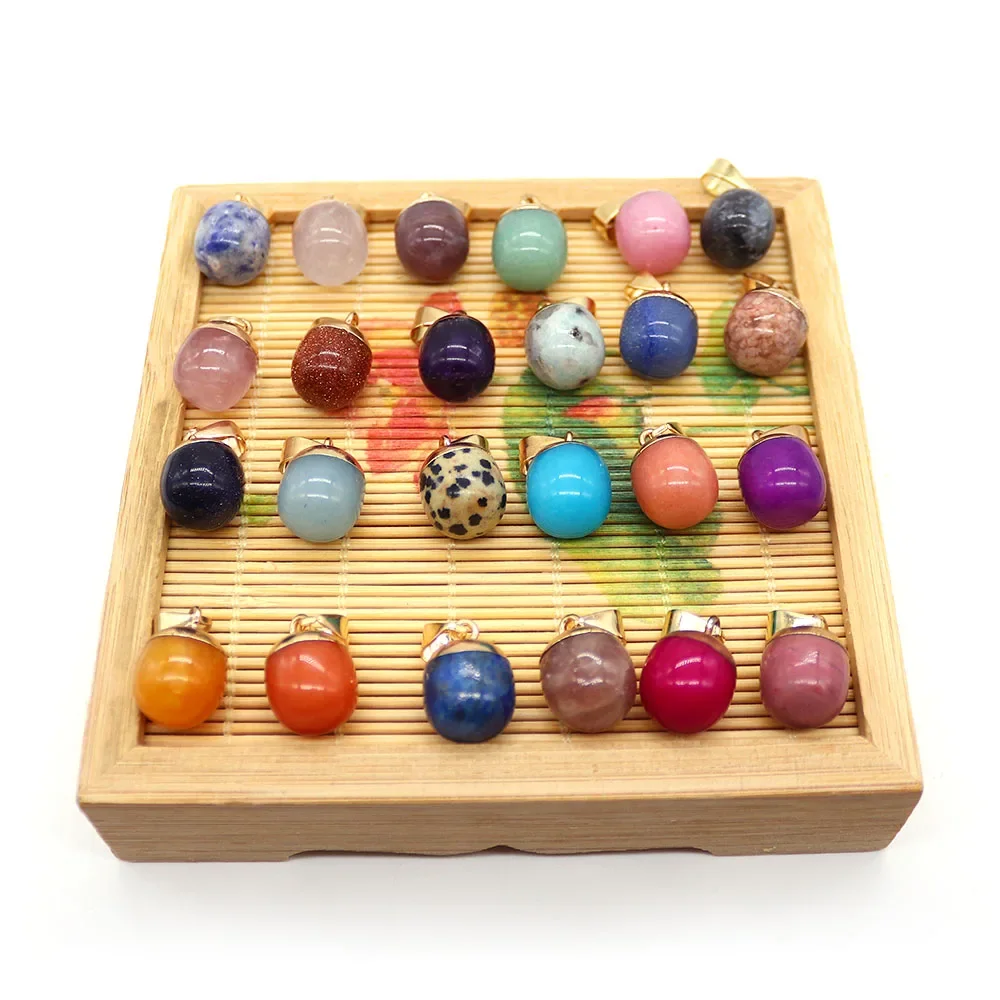 12x18mm Natural Stone Pendant Bean Shape Lapis Lazuli Black Agate Amethyst Pendant for DIY Making Earring Necklace Jewelry