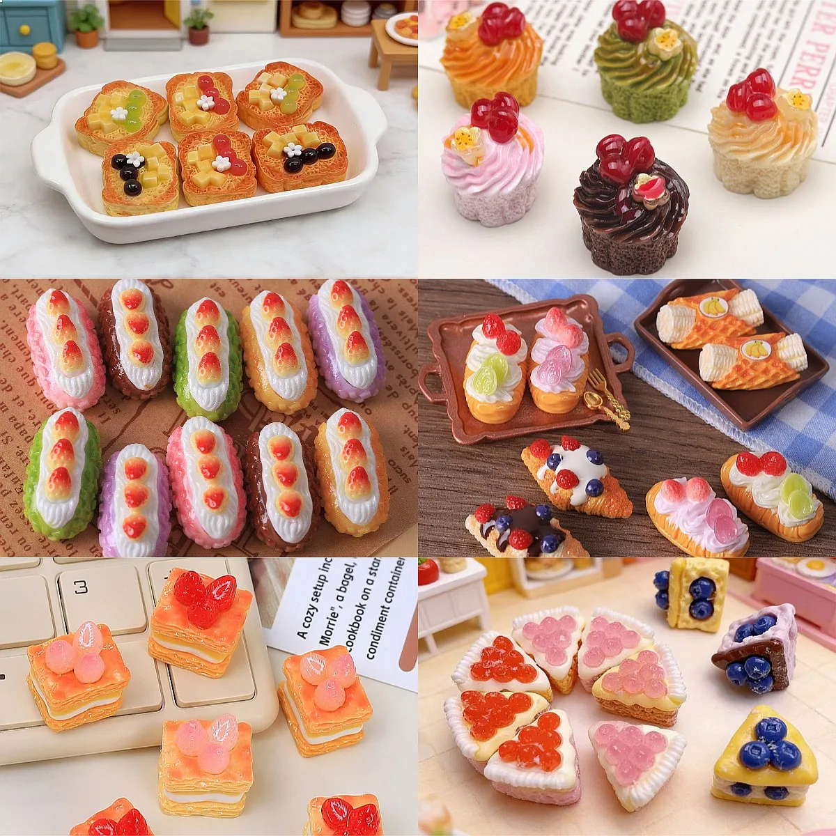 100pcs Kawaii Miniature Simulated Cake Bread DIY Accessories for Keychain Jewelry Dollhouse Kitchen Decor Craft