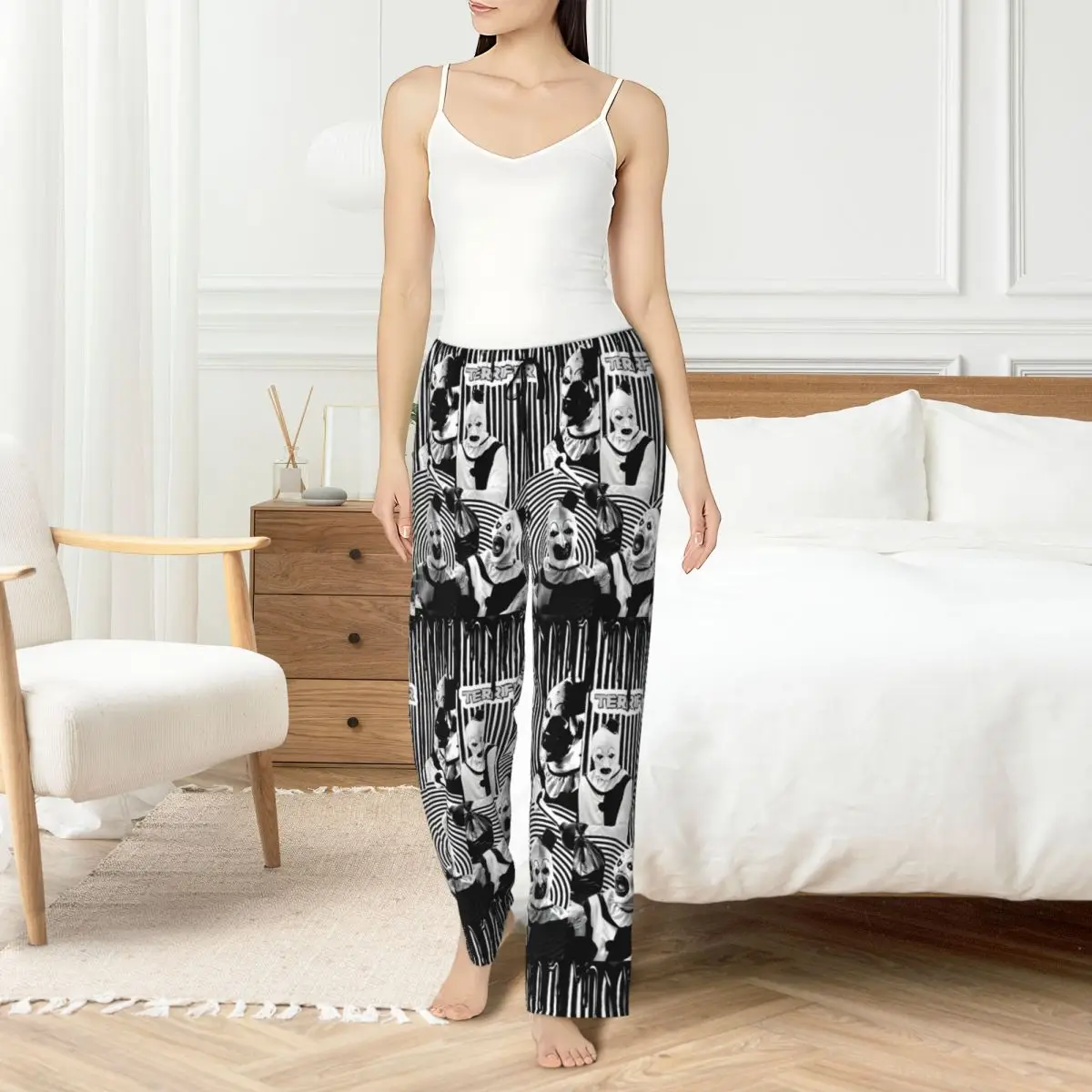 

Пижамные штаны из фильма ужасов на заказ, одежда для сна, женские эластичные пояса, нижняя часть для сна с карманами