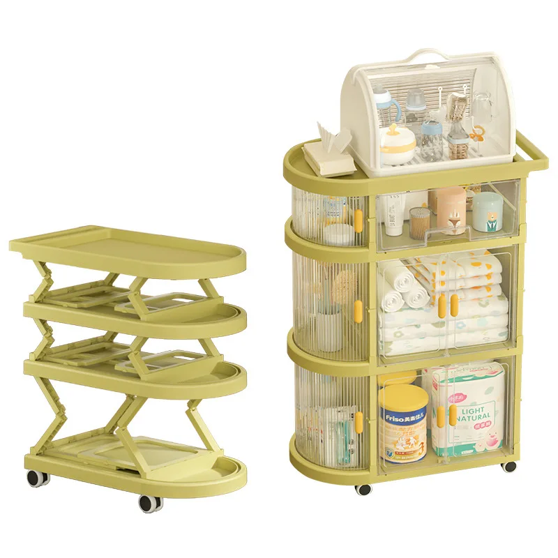 

Easy Assembly 4 Layer Lastic Multifunctional Folding Storage Trolley Transparent Organizer Rolling Cart
