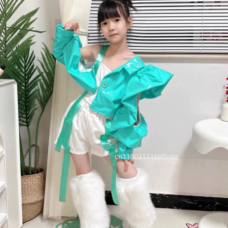 

Children's Jazz Dance Costumes, Girls' Leather Bright Color Costumes, Girl Group Models, T-stage Runway Performance Costume Sets