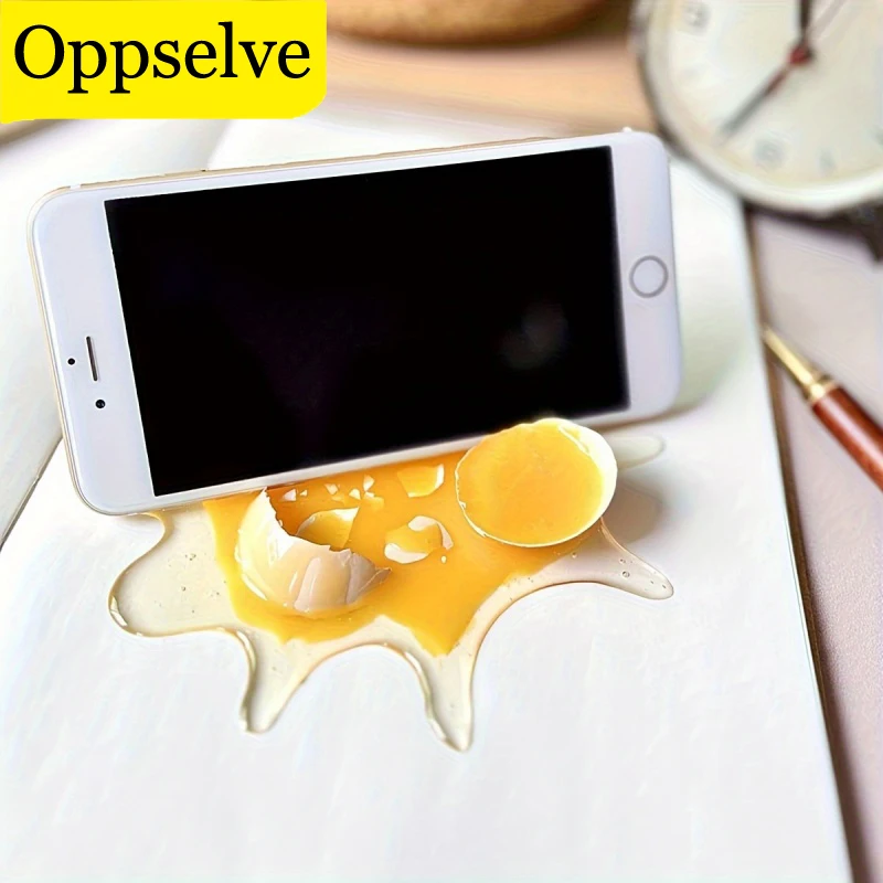 Durable Crushed Egg Phone Stand Home Decoration Resin Ornaments Smashed Eggs Parody Prank Bracket Creative Mobile Phone Support