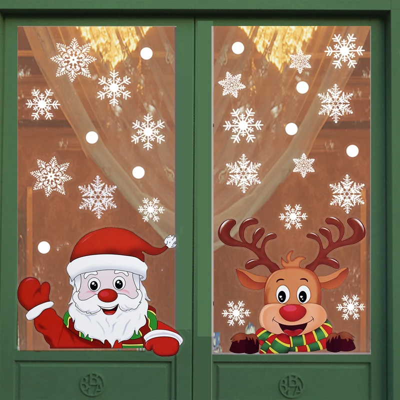 Christmas Window Stickers Glass Door Wall Sticker Santa Claus Elk Snowflake Pattern Xmas Decals Christmas Store Home Decoration