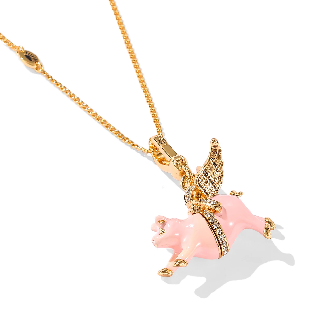 Fashion Joker enamel glaze can open pink flying pig pendant necklace cute temperament Zodiac pig keychain jewelry.