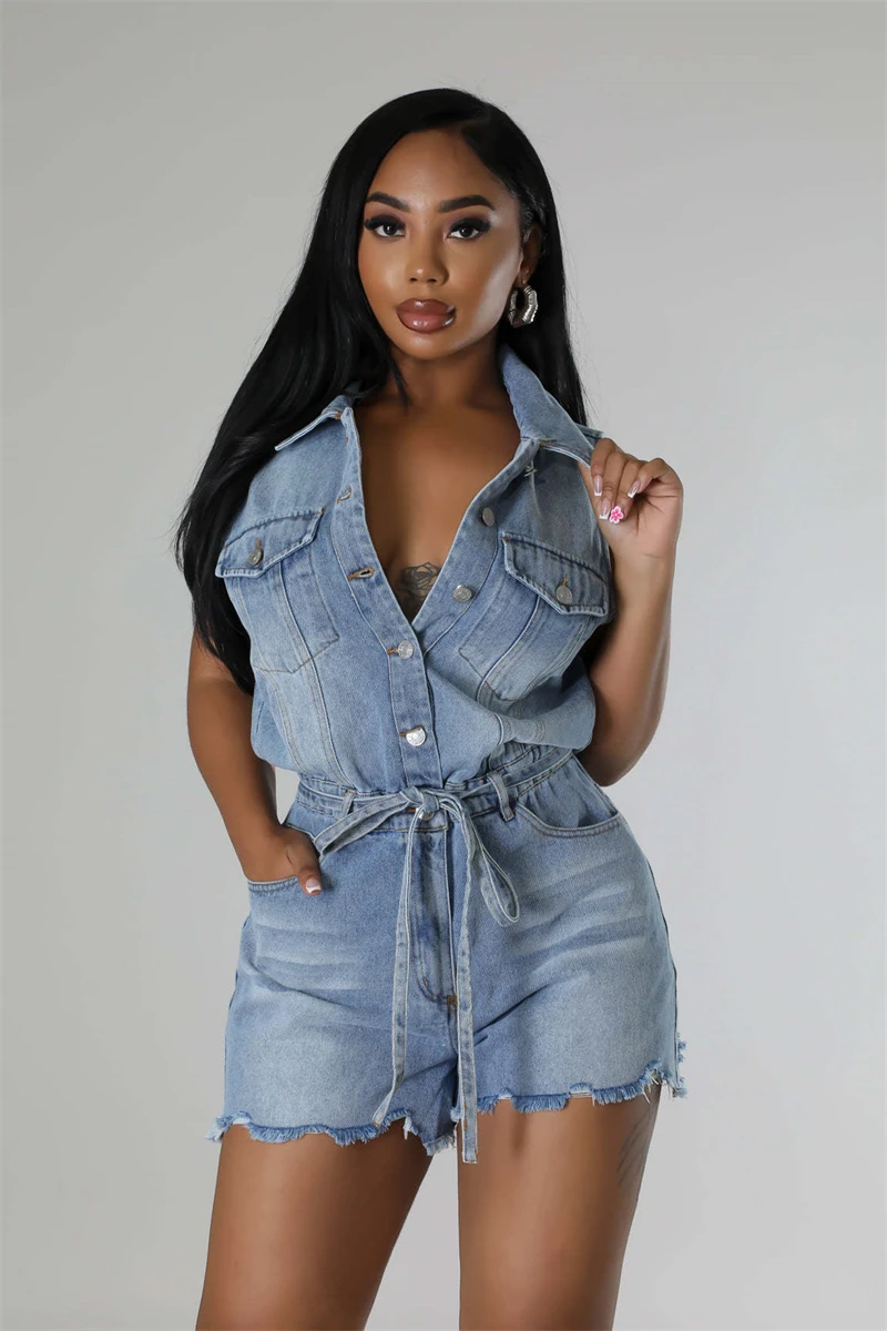 

Streetwear Ripped Denim Shorts Jumpsuits Summer Clothing Women 2026 Sleeveless Jean Rompers Playsuits One Pieces Overalls Outfit