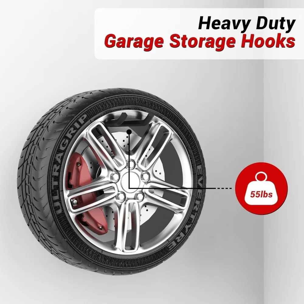 Heavy Duty Garage Storage Hooks, 12.4 inch Wall Mount Hangers for Tires, Ladders, Garden Tools, 4 Pack view 3