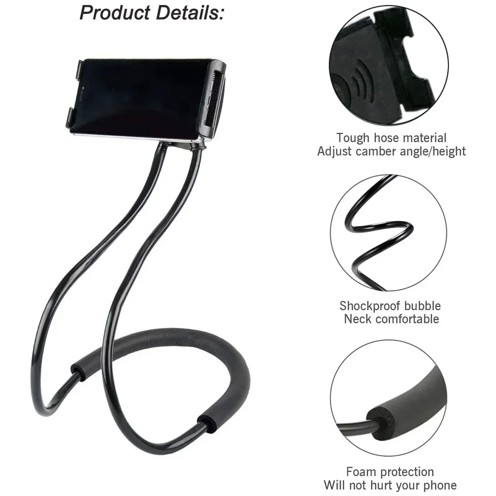 Hals-Handyhalter, Flexibler Hängehalter für Bett, Freihändiger Handyständer mit Komfortpolster für Reisen, Zuhause und Büro – Detail 7