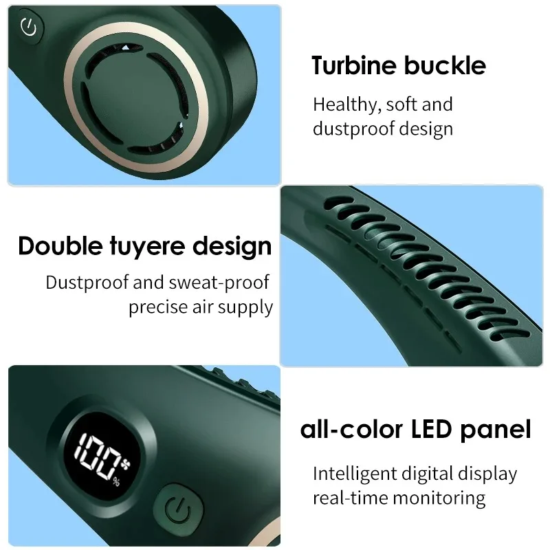 مروحة صغيرة صامتة الرقبة معلقة مروحة USB المحمولة الخالية من الشفرة القابلة لإعادة الشحن Led شاشة ديجيتال مبرد الهواء الكهربائي مروحة رياضية الصيف
