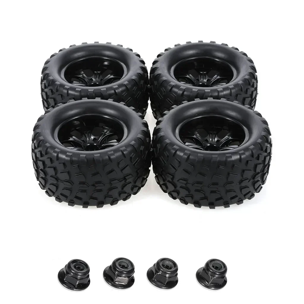 

4 шт. 125 мм резиновые шины и колесные диски 1/10 RC Monster Truck 12 мм шестигранные с нейлоновыми стопорными гайками 4 мм для Trxs Himoto HSP HPI Redcat