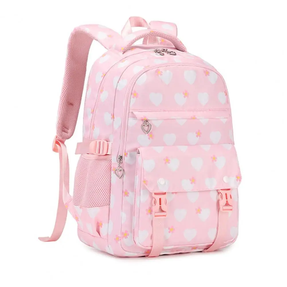 Conjunto de mochila con estampado de corazón para niñas, Bolsa Escolar para pupilas, bolsa de almuerzo, estuche para lápices, impermeable, cierre de cremallera Dual, ajustable