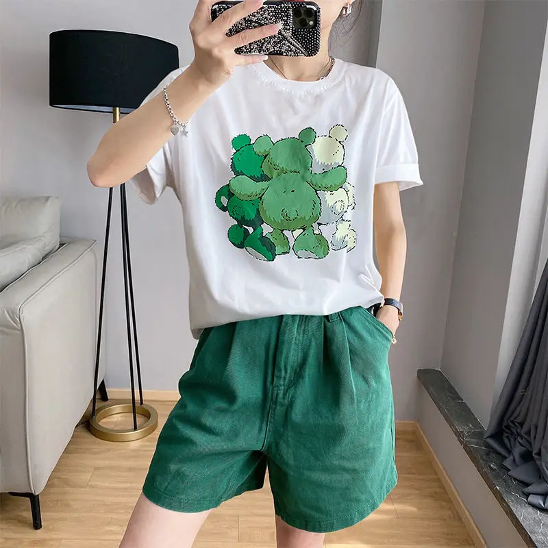 2023 Nieuwe Zomer Korte Mouwen Katoenen T-shirt Pak Vrouwen Koreaanse Casual T-shirt Shorts Y2k Tweedelige Set mode Pak Korte Sets