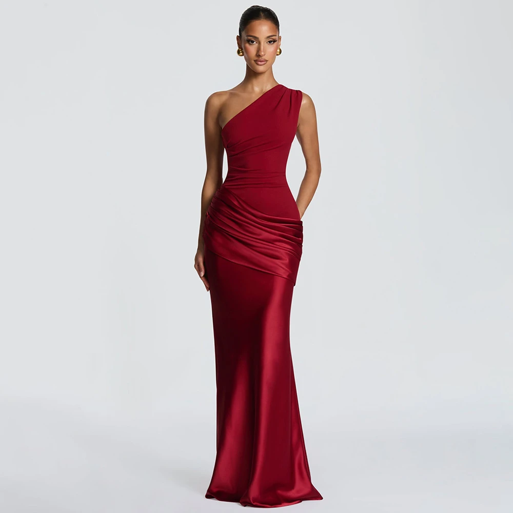 French Style Temperament Satin One-shoulder Bodycon Mopping Dress Retro Classic High-end Elegant Party Evening Dress