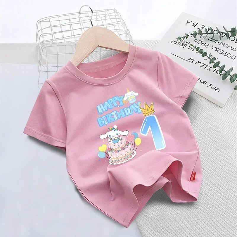 

Футболка на день рождения Cinnamoroll, топы с номером для девочек, хлопковая одежда с короткими рукавами, детская рубашка с рисунком Marvel, футболка для мальчиков, повседневная одежда