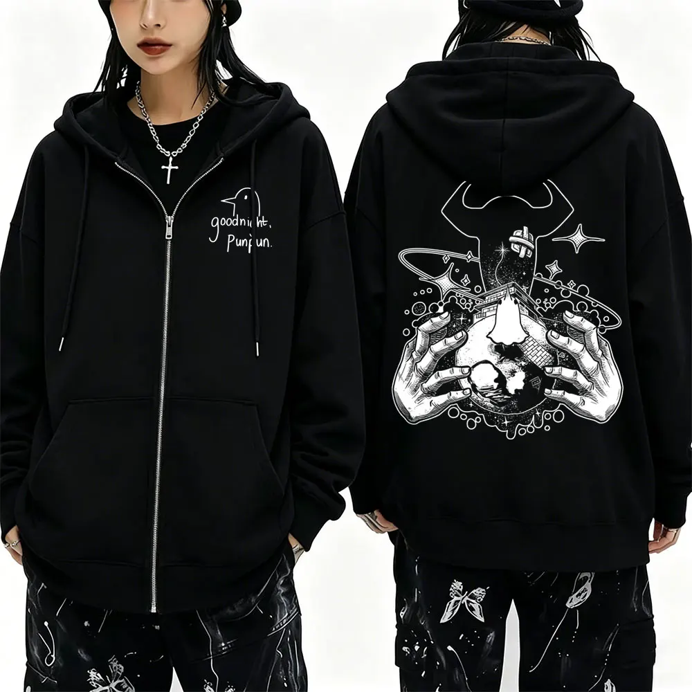 Anime Goodnight Punpun Zipper Hoodie Oyasumi Punpun Merch Zip Up Jacket Men's Women Clothing Manga Oversized Zip Up Sweatshirt