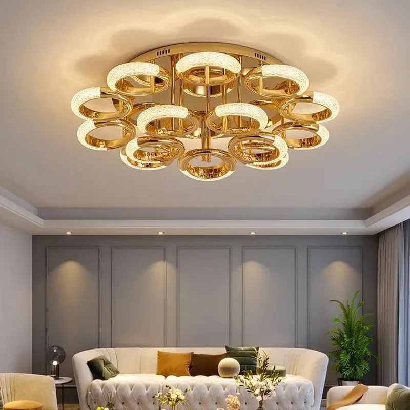 Modern Chandelier For Living Room Bedroom Nordic Golden Ring Ceiling Lamp Luxury Home Decor Indoor Ceiling Light Lustre Fixtures