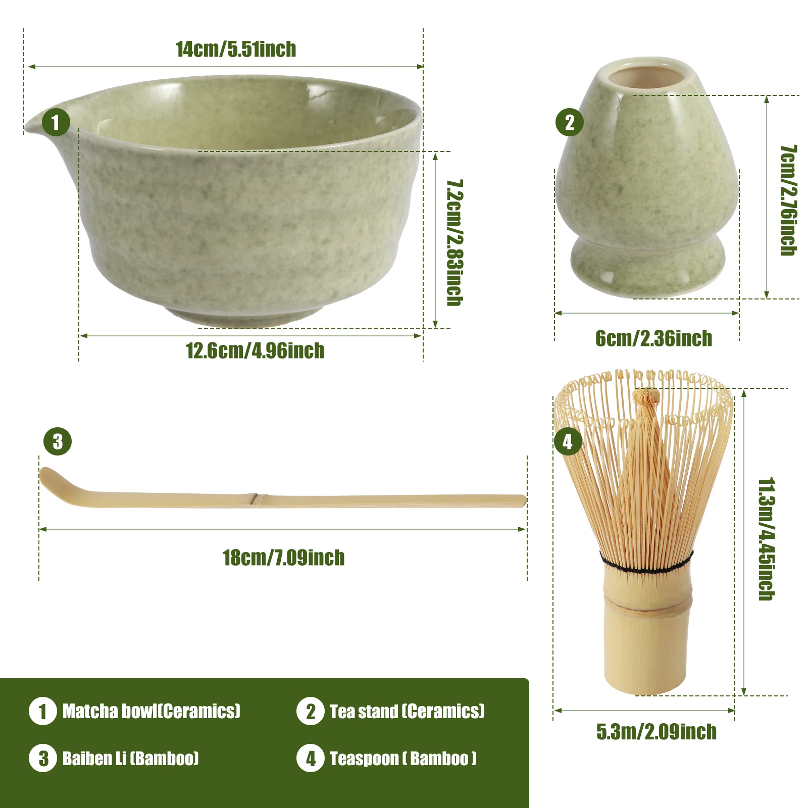4Pcs Japanese Matcha Set with Ceramic Bowl Bamboo Matcha Whisk and Tea Scoop for Tea Lovers Gifts Tea-making Tools Accessories