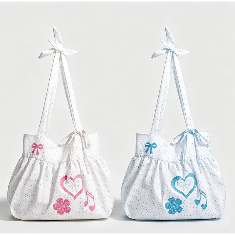 Koreanische Polka Dot Umhängetasche Niedliche Schleife Engelsflügel Design Handtasche Damenmode Pendeln Einkaufstasche Retro Kontrast Einkaufstasche – Detail 24