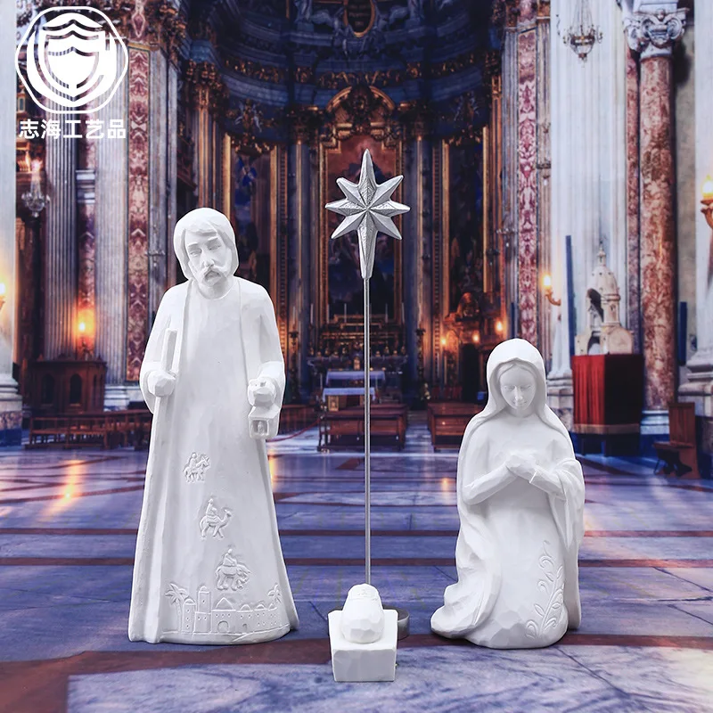 22CM White Christmas Night Scene - Classical Resin Decor, Holiday Gift, Handcrafted Nativity Figurine