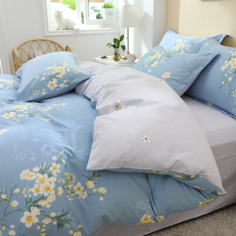 

4 Pcs 100% Cotton Fashion Printed Bedding Sets All Season Universal 200X230cm Duvet Cover Kit Cozy Skin Friendly Home Textiles