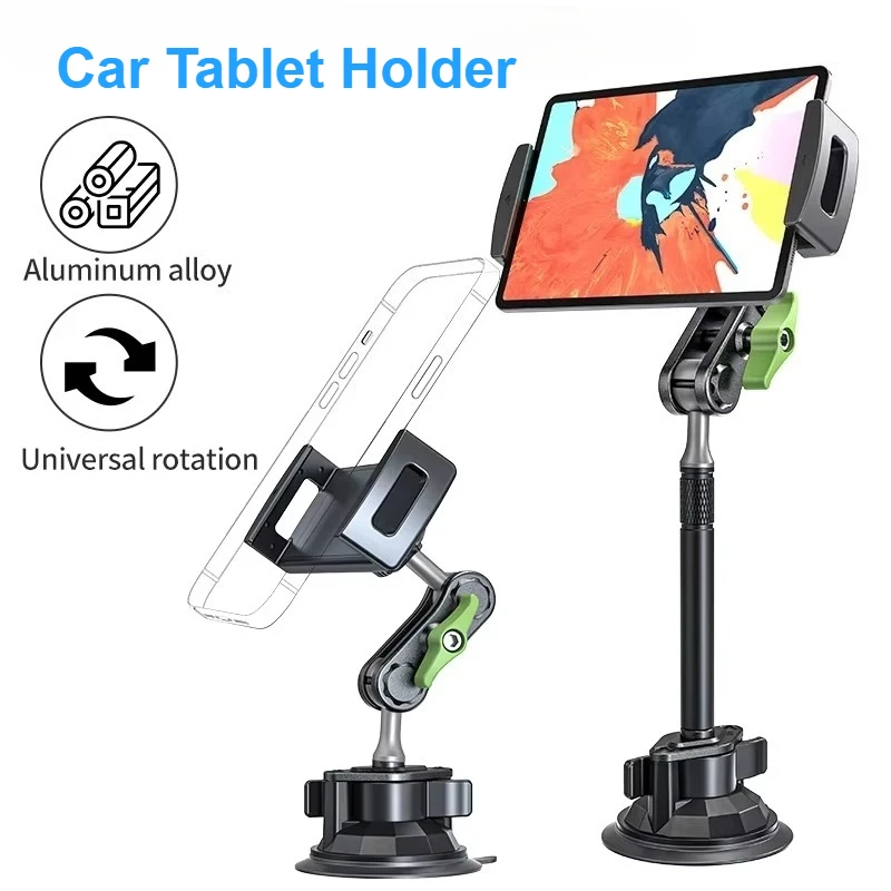 Aluminum Alloy Car Tablet Holder, 360° Rotatable Adjustable Stand with Strong Suction Cup Mount for 4-12.9