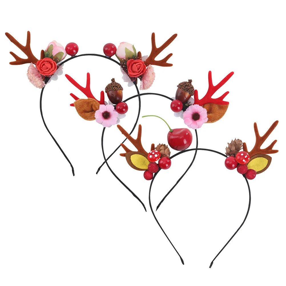 

Набор из 3 рождественских ободков для волос с оленьими рожками, праздничное украшение для волос, подарок на Рождество