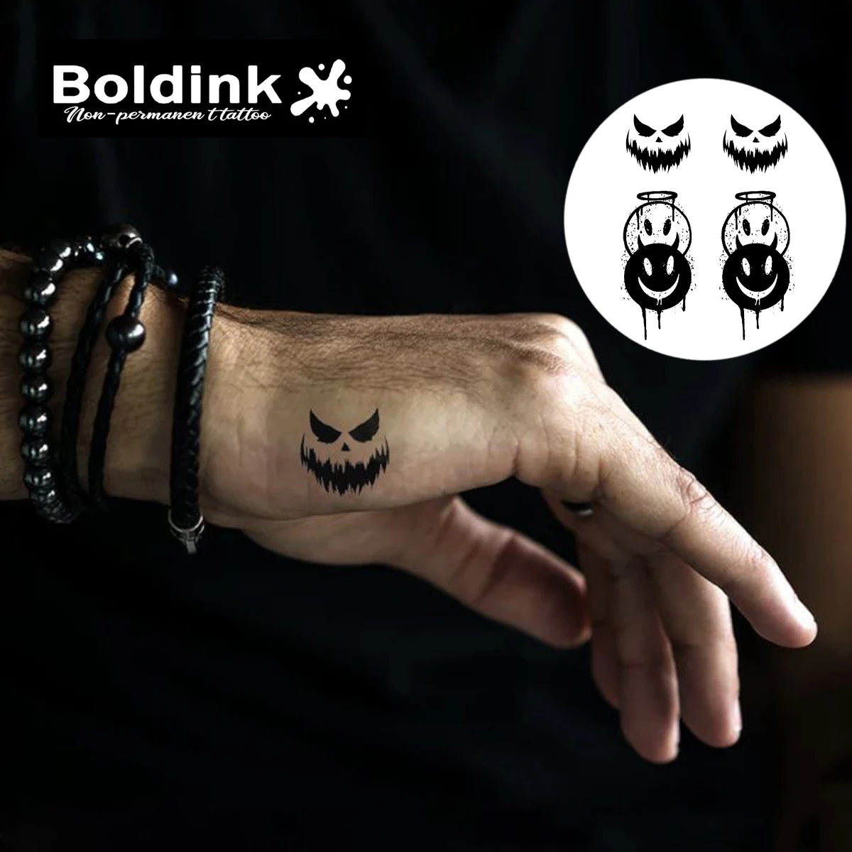Boldink Dark Tattoo Patch - Devil Fang Fang&Fallen Angel Double Pattern Set | 1-2 Week Durable Waterproof
